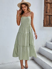 Boho Plaid Backless Casual Ruffles Party Beach Sundress