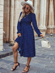 Casual Slim Midi Long Polka Dot Print Dress
