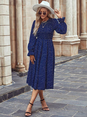 Casual Slim Midi Long Polka Dot Print Dress