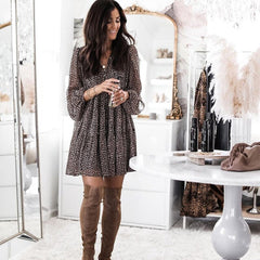 Casual V-neck Long Sleeve Button Mini Dress