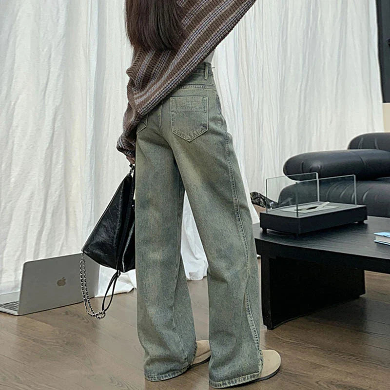 Size Nostalgia Wide Leg Jeans American High Waist Pear Loose Covered Meat Dragging Vintage Straight Pants Jeans