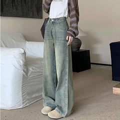 Size Nostalgia Wide Leg Jeans American High Waist Pear Loose Covered Meat Dragging Vintage Straight Pants Jeans