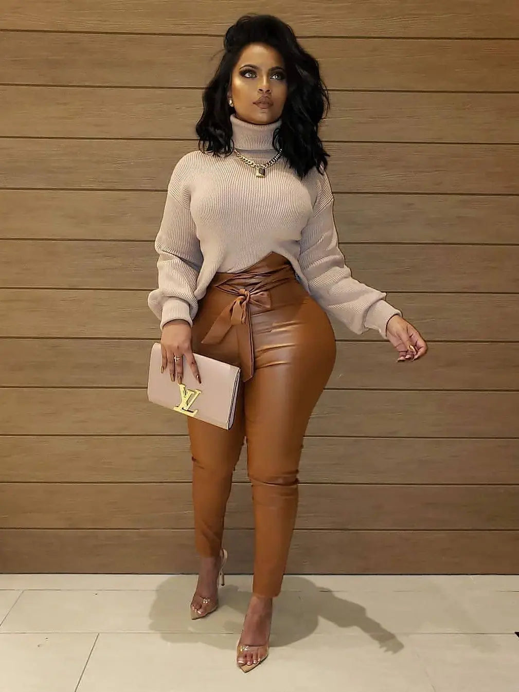 Leather High Waist Belt Long Bottom
