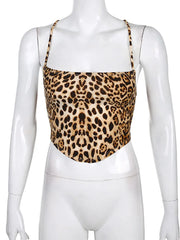 Leopard Backless Rave Sleeveless Lace Up Bralette Crop Tops