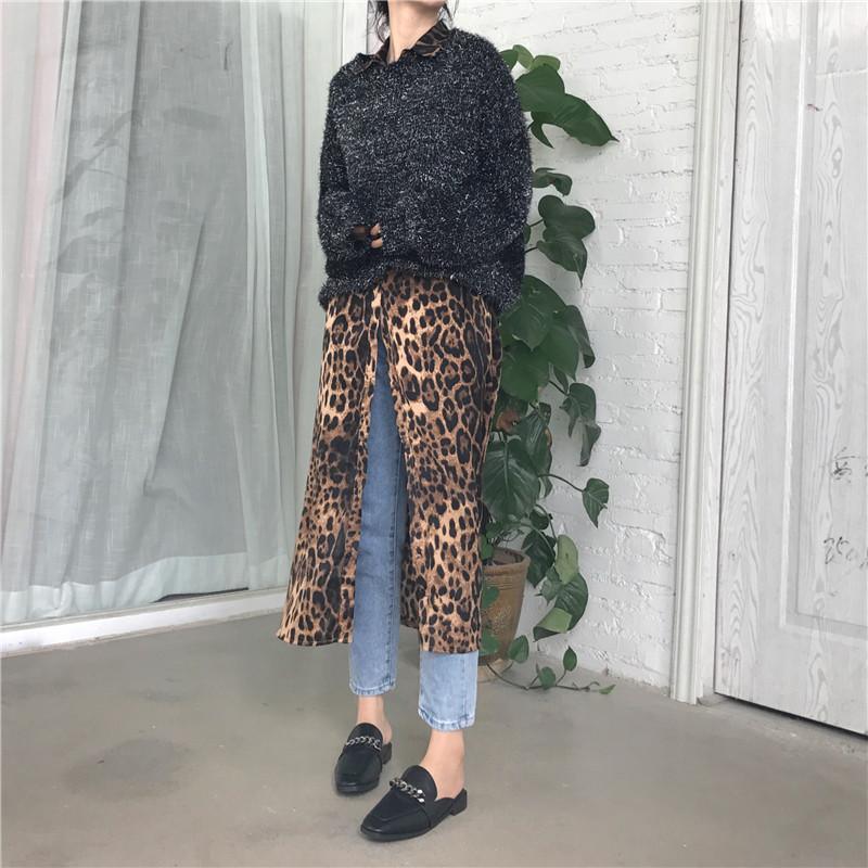 Leopard print shirt dress long sleeve causal loose split dress Fashion summer streetwear Button up korean dresses vestidso