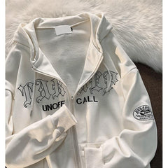 Harajuku Letter Embroidery Zip Up Hoodie