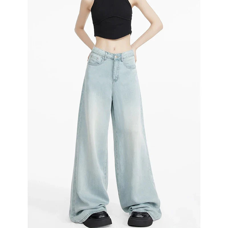 Blue Tencel Summer Wide Leg Floor-Mopping Pants