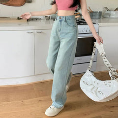 WomenHigh-Waisted Versatile Outwear Pear-Shaped Wide-Legged Trailing Long Jeans