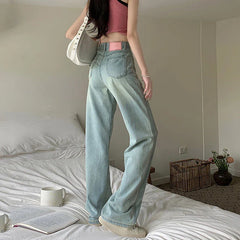 WomenHigh-Waisted Versatile Outwear Pear-Shaped Wide-Legged Trailing Long Jeans