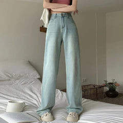 WomenHigh-Waisted Versatile Outwear Pear-Shaped Wide-Legged Trailing Long Jeans