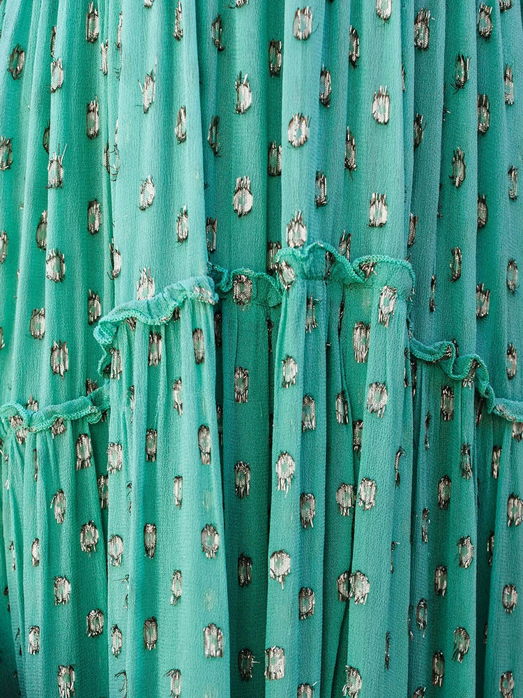 Sleeveless Spaghetti Strap Pleated V Neck Maxi Boho Dress