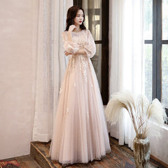 Long Sleeves Elegant O-neck Prom Dresses