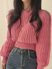 Vintage Harajuku Lantern Long Sleeve Korean Autumn Winter Knitwear Soft Warm Chic Solid Femme Sweater
