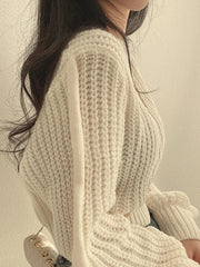 Vintage Harajuku Lantern Long Sleeve Korean Autumn Winter Knitwear Soft Warm Chic Solid Femme Sweater