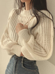 Vintage Harajuku Lantern Long Sleeve Korean Autumn Winter Knitwear Soft Warm Chic Solid Femme Sweater