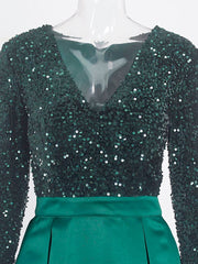 Lush Black Sequin Patchwork Maxi Prom Dress