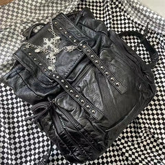 Goth Y2k Black Punk Rivet Chain Skeleton Fashion Backpack Bag