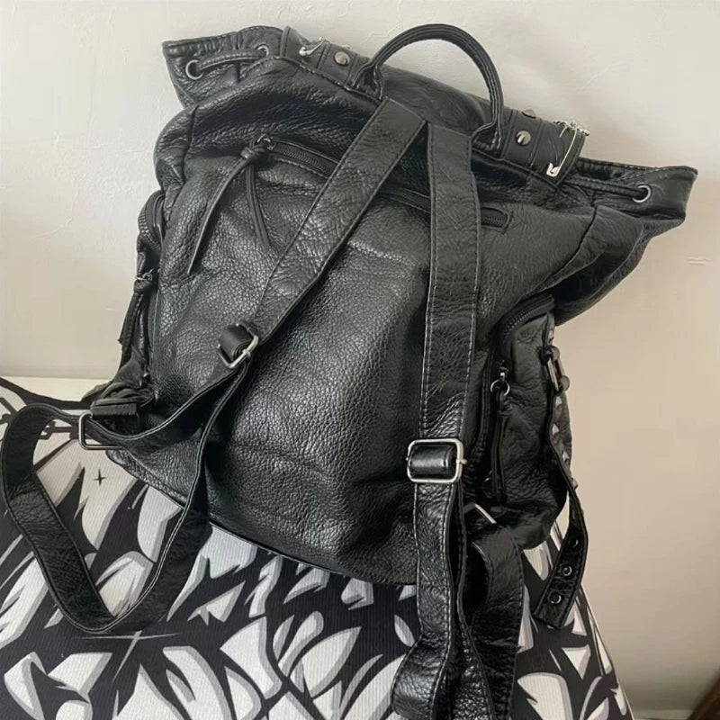 Goth Y2k Black Punk Rivet Chain Skeleton Fashion Backpack Bag