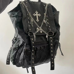 Goth Y2k Black Punk Rivet Chain Skeleton Fashion Backpack Bag