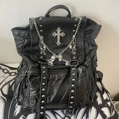 Goth Y2k Black Punk Rivet Chain Skeleton Fashion Backpack Bag