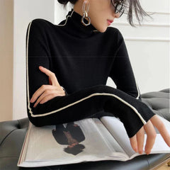 Turtleneck Elegant Striped Knitwear Sweater