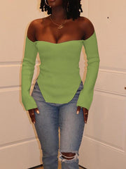 Momycharm Solid Off Shoulder Irregular Elegant Tops