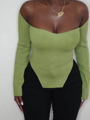 Momycharm Solid Off Shoulder Irregular Elegant Tops