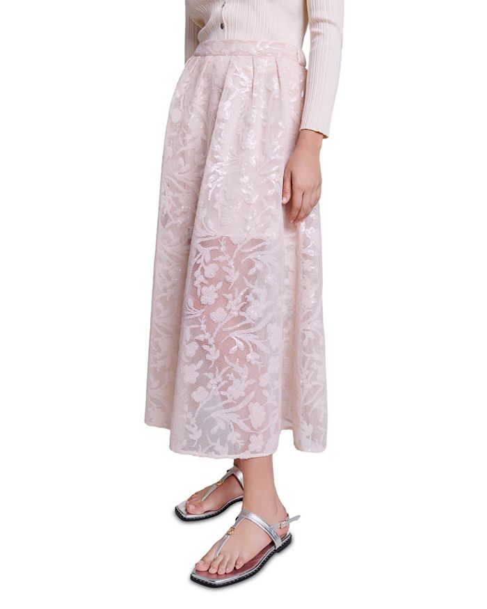 JUPON MESH FLORAL EMBROIDERED MAXI SKIRT