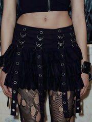 Mall Goth Black Pleated Mini with Chain High Waisted Tennis Fairy Grunge Aesthetic E Girl Skirt
