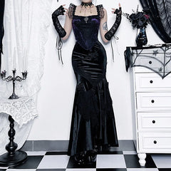 Mall Goth Velvet Fishtail Vintage Jacquard Hip Wrap Fairy Grunge Victorian Ladies SteamLong Skirt