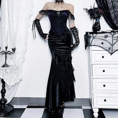 Mall Goth Velvet Fishtail Vintage Jacquard Hip Wrap Fairy Grunge Victorian Ladies SteamLong Skirt