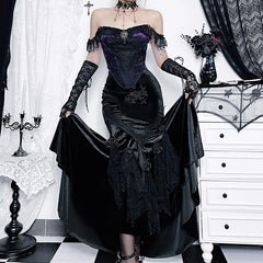 Mall Goth Velvet Fishtail Vintage Jacquard Hip Wrap Fairy Grunge Victorian Ladies SteamLong Skirt