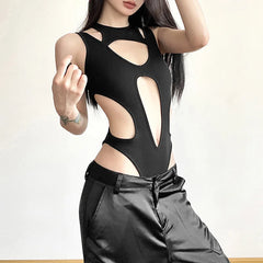 Gothic Hollow Out Patchwork Techwear Top