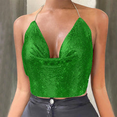 Mesh Metal Backless Nightclub Halter Party Cami Top