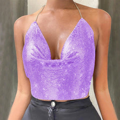 Mesh Metal Backless Nightclub Halter Party Cami Top