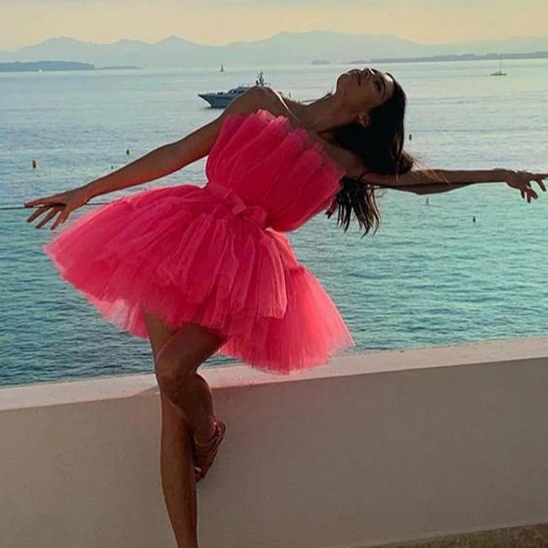 Mesh sheer layered design mini party dress