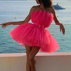 Mesh sheer layered design mini party dress