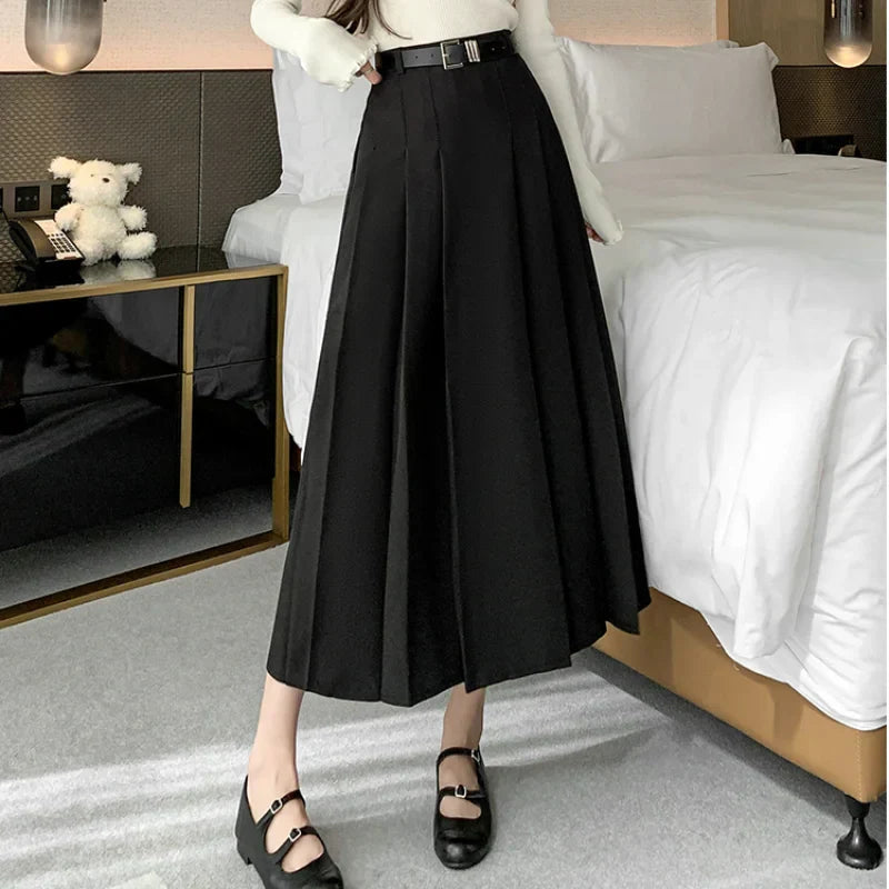 Midi Spring Summer High Waist A-line Pleated Korean Casual Long Suit Ladies Fashion Umbrella Skirt