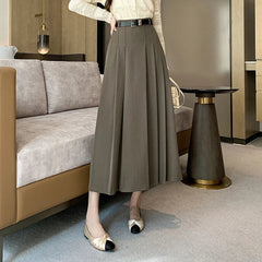 Midi Spring Summer High Waist A-line Pleated Korean Casual Long Suit Ladies Fashion Umbrella Skirt