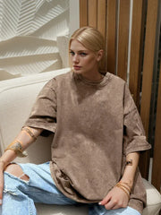 Loose Summer Old Casual Washed Minimalist Short Sleeve Cotton T-shirt