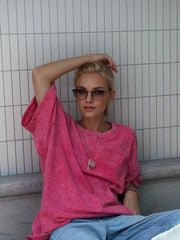 Loose Summer Old Casual Washed Minimalist Short Sleeve Cotton T-shirt