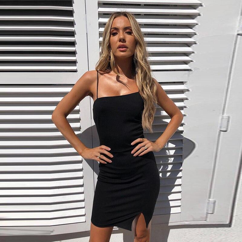 Fashion Sexy Sling Split White Tight Dress