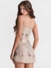 Spaghetti Strap Printed Party Mini Floral Dress