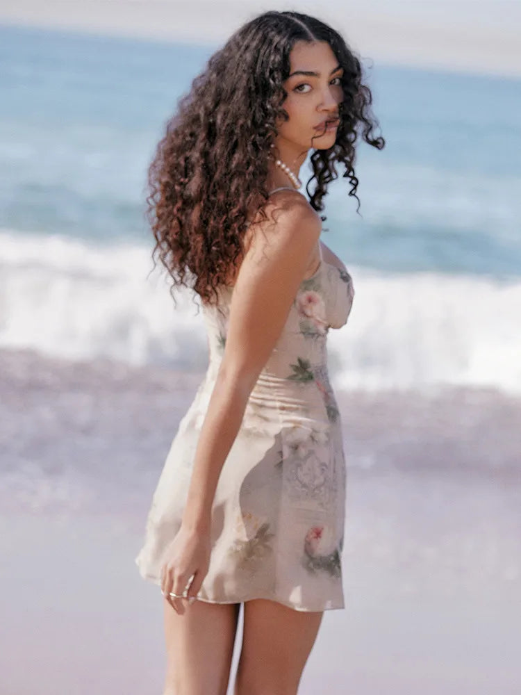 Spaghetti Strap Printed Party Mini Floral Dress