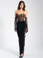Lace Strapless Maxi Fashion Black Sleeveless Backless Bodycon Lace Dress