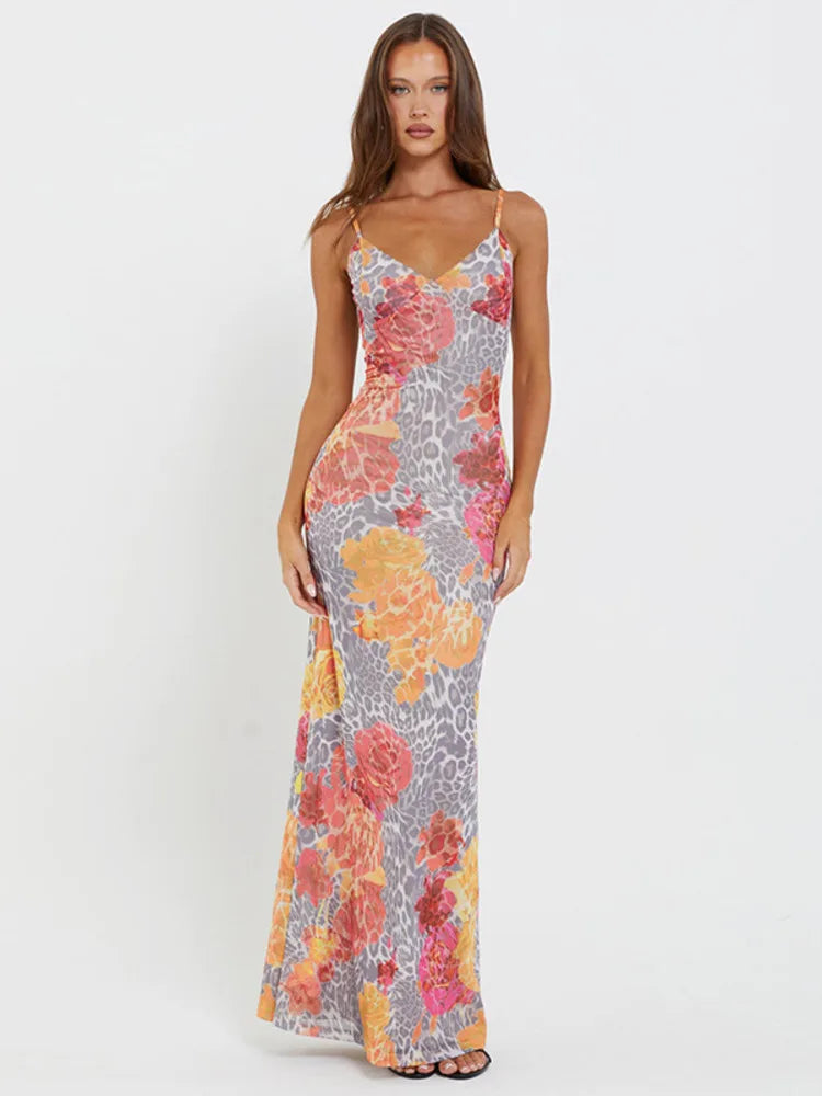 Print Backless Sexy Maxi Dress Sleeveless Floral Dress