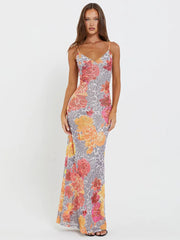 Print Backless Sexy Maxi Dress Sleeveless Floral Dress