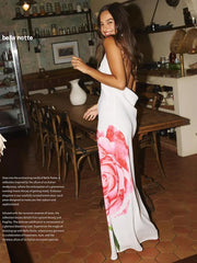 Print Long Halter Backless Sexy Maxi Floral Dress