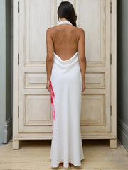 Print Long Halter Backless Sexy Maxi Floral Dress