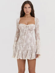 Square Collar Long Backless Loose Club Floral Dress